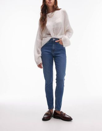 Topshop Jamie high rise skinny jeans in mid blue
