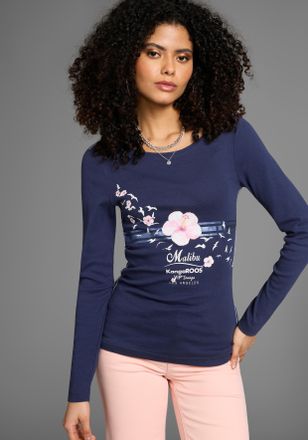 Kangaroos Longsleeve KANGAROOS, Damen, Gr. 36/38, blau (marine, meliert), Rippware, Obermaterial: 100% Baumwolle, sehr figurbetont h&uuml;ftbedeckend, Rundhals, Shir