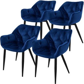 ML Design Ml-design - Juego De 4x Sillas De Comedor Con Respaldo Asiento Ergon&oacute;mico Acolchado Tapizado De Terciopelo Azul Oscuro Con Patas De Metal Sill&oacute;n De Di