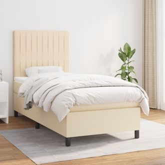 vidaXL Cama Box Spring Con Colch&oacute;n Tela Color Crema 80x200 Cm Vidaxl