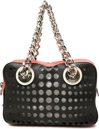 Prada Black Red Color Leather Pouch Tote Bag (Pre-Owned)