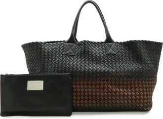 Bottega Veneta Intrecciato Black Brown Leather Tote Bag (Pre-Owned)