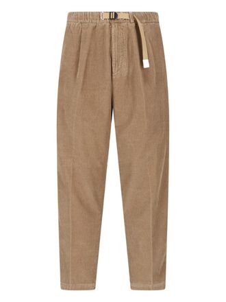 White Sand Light Brown Adjustable-Waist Corduroy Straight-Leg Pants