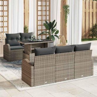 vidaXL Conjunto De Sof&aacute; De Jard&iacute;n Con Coj&iacute;n 6 Pcs Gris Polirat&aacute;n Vidaxl