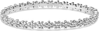 Devata Daisy Flower Eternity Bangle Bracelet in Rhodium Plated Sterling Silver at Nordstrom, Size Medium