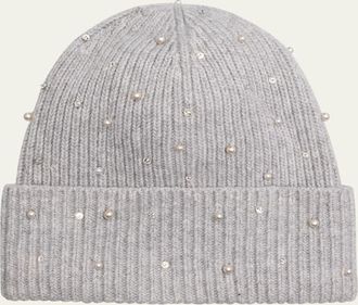Carolyn Rowan Cashmere Crystal-Embellished Beanie Hat