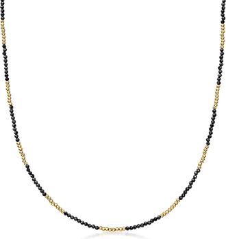Ross-Simons 9.50- Black Spinel and 2mm 10kt Yellow Gold Bead Necklace