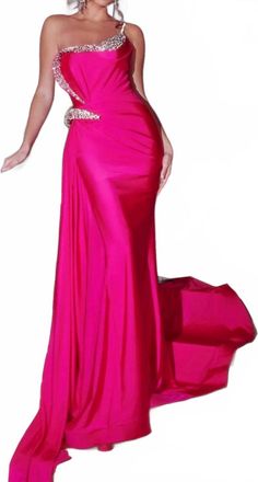 Portia & Scarlett Crimson Glam One-Shoulder Crystal-Embellished Gown In Hot Pink