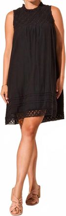Tribal Textured Poplin Crewneck Sleeveless Dress In Black