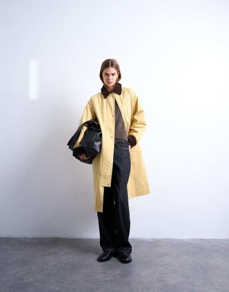 Topshop Camicia giacca taglio lungo color senape con colletto a contrasto-Giallo