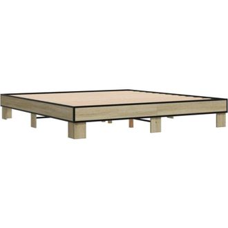 vidaXL Estructura Cama Madera Ingenier&iacute;a Metal Roble Sonoma 160x200 Cm Vidaxl