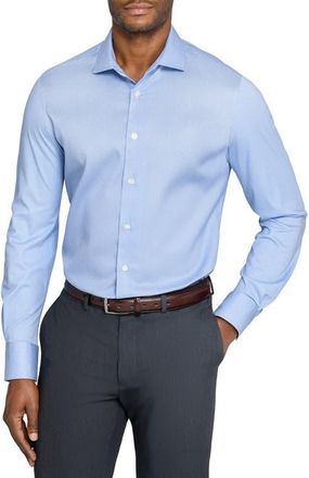 W.R.K Slim Fit Micro Geo Print Reworked Cotton Dress Shirt in White/Blue at Nordstrom, Size 15.5 - R