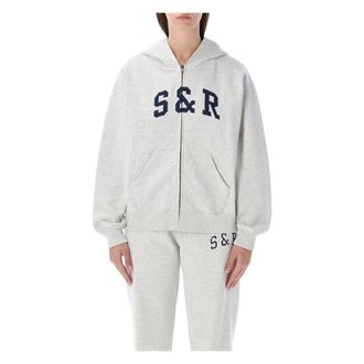 Sporty & Rich Ivy Zip Hoodie - Dames - Vesten met rits - Grijs - L - Katoen - Hoodies & sweatvesten
