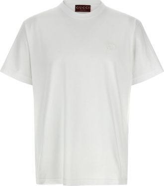Gucci Logo Embroidery T Shirt Bianco-Uomo