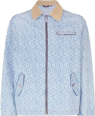 GCDS monogram-print denim jacket - men - Cotton/Calf Leather - M - Blue