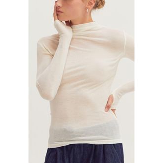 Crescent Mock Neck Semi Sheer Knit Top in Cream at Nordstrom, Size X-Small