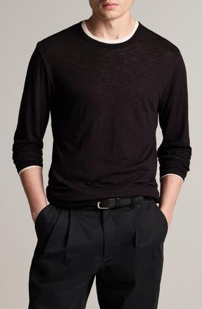Vince Fine Slub Layered Look Long Sleeve Pima Cotton T-Shirt in Black/smock White at Nordstrom, Size Xx-Large