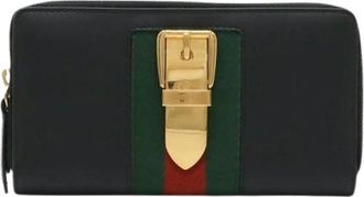 Gucci Pre-owned Sylvie Leder Portemonnee met Rits - Dames - Vintage Accessoires - Zwart - ONE Size - Leer - Vintage