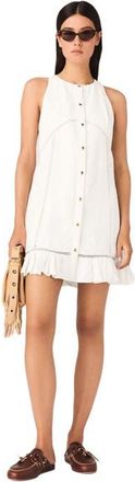 Maje Embroidered linen-blend dress in White at Nordstrom, Size 42 Eu