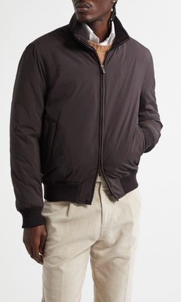 Thom Sweeney Water Resistant Japanese Nylon Bomber Jacket in Darkest Brown at Nordstrom, Size Xx-Large