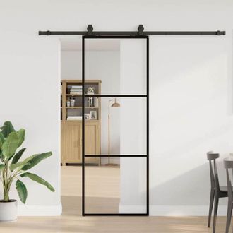 vidaXL Vidaxl - Puerta Corredera Con Juego Herrajes Negro 76x205 Cm Esg Vidrio