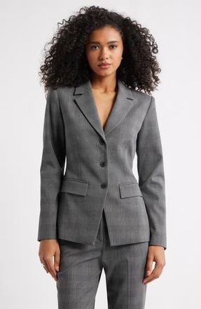 Open Edit The Icon Fitted Single Breasted Blazer in Grey Glen Plaid at Nordstrom Rack, Size Xx-Small