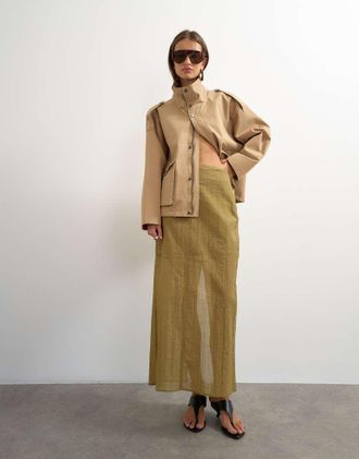 Topshop gonna lunga trasparente color kaki-Verde