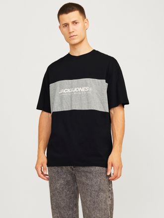 Jack & Jones Rundhalsshirt JACK & JONES JJELEGACY BLOCKING TEE SS O-NECK NOOS, Herren, Gr. XS, schwarz (schwarz detail:blocking), Jersey, Obermaterial: 100% Baumwo