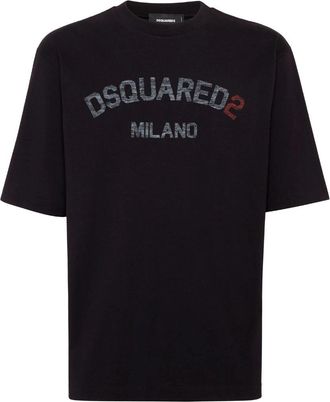 Dsquared2 Mens Milano Logo Black T-shirt Cotton - Size X-Large