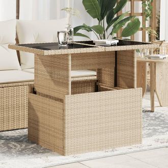 Berkfield Home Garden Table with Glass Top Beige 100x55x73 cm Poly Rattan | Size: 100 x 55 x 73 cm