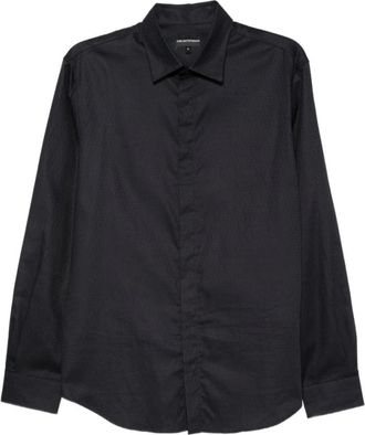 Emporio Armani Camicia Jacquard Monogram - - Shirts - Uomo - Blu - L