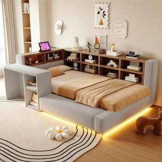 OEM Letto Imbottito 90 X 200 Cm, Con Rivestimento Imbottito, Con Vani Contenitore Multilivello, Illuminazione A Led, Prese Integrate Nella Testiera, Comod