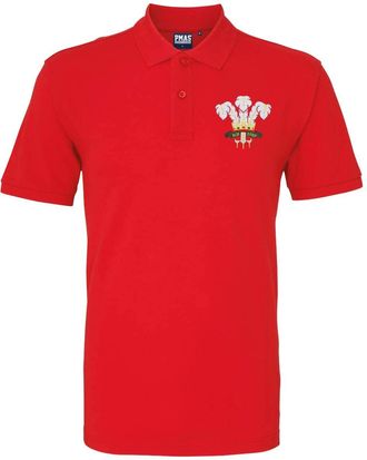 Generic Rugby Mens Polo Shirt Personalised Embroidered Wales Cymru Classic Vintage Style in Red with Short Sleeves Best Gift for Unisex Adults (Medium)
