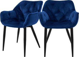 ML Design Ml-design - Juego De 2x Sillas De Comedor Con Respaldo Asiento Ergon&oacute;mico Acolchado Tapizado De Terciopelo Azul Oscuro Con Patas De Metal Sill&oacute;n De Di