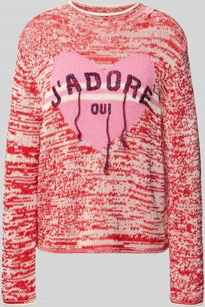 Oui Strickpullover mit gerippten Abschl&uuml;ssen in Rot, Gr&ouml;&szlig;e 34