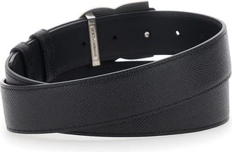 Dolce & Gabbana Mens Belt With Logo Buckle, Black Calfskin Leather