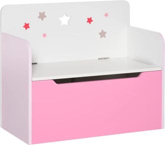 HOMCOM Kids Two-In-One Storage Box and Seat- White & Pink | TJ Hughes