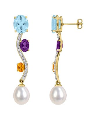 Rina Limor Gold-Plated Silver 10.76 Ct. Tw. Gemstone & 9-9.5Mm Pearl Earrings