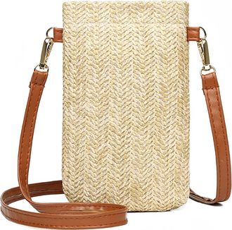 Generic Fashion Women Mini Straw Messenger Bags Stylish Hand Woven Summer Beach Shoulder Bag Elegant Phone Wallet (Camel Style one)