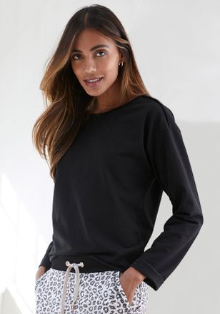 Lascana Sweatshirt LASCANA, Damen, Gr. 32/34, schwarz, Sweatware, Obermaterial: 60% Baumwolle, 40% Polyester, unifarben, bequem kurz, Rundhals, Sweatshirts Sw