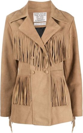 DanCassab Rivera double-breasted fringed jacket - women - Suede/Acetate - M - Brown