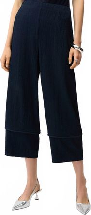 Joseph Ribkoff Pull-On Seersucker Wide-Leg Cropped Pants In Midnight Blue