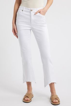 1822 Denim Raw Hem High Waist Demi Bootcut Jeans in White at Nordstrom, Size 25