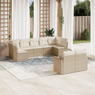 vidaXL Set De Sof&aacute;s De Jard&iacute;n 9 Pzas Con Cojines Rat&aacute;n Sint&eacute;tico Beige Vidaxl