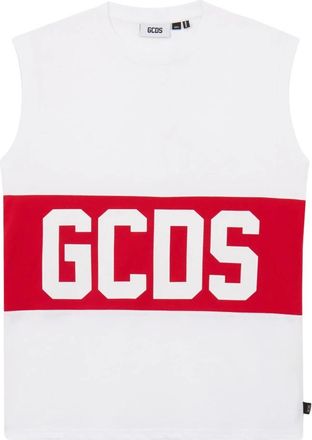 GCDS Band Logo Mouwloos T-shirt - Heren - Tops zonder mouwen - Wit - L - Katoen - Tops