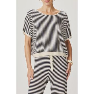 Splendid Christa Stripe Short Sleeve Sweater in Mood Indigo Blue/White at Nordstrom, Size X-Large