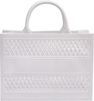 Generic Momolaa Womens Fashion Big Capacity PVC Shopping Tote Bag with Handle Hollow Out Reusable Clear Rubber Silicone Beach Bag-CLEARANCE White