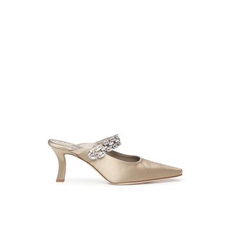 Manolo Blahnik Heeled Mule - Dames - Muiltjes - Beige - 38 EU - Leer - Schoenen