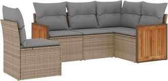 vidaXL Juego De Sof&aacute;s Jard&iacute;n Con Cojines 5 Pzas Rat&aacute;n Sint&eacute;tico Beige Vidaxl