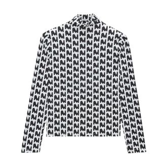 Msgm Long Sleeve Tops, female, Black, Size: XS High Neck Stretch T-shirt Black & White